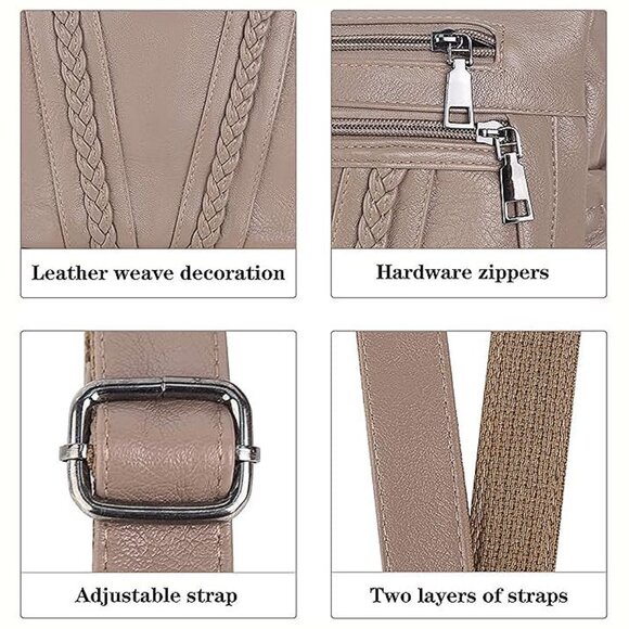 Crossbody Bags For Women Pocketbooks Soft PU Leather Purses Light Brown - Picture 5 of 6